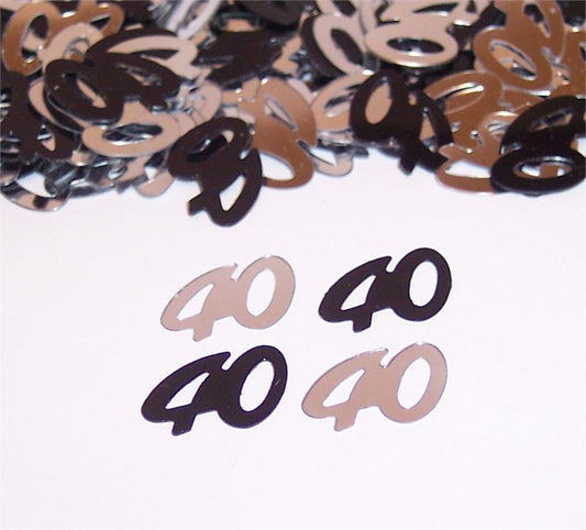 40th Birthday Confetti, Black, Silver